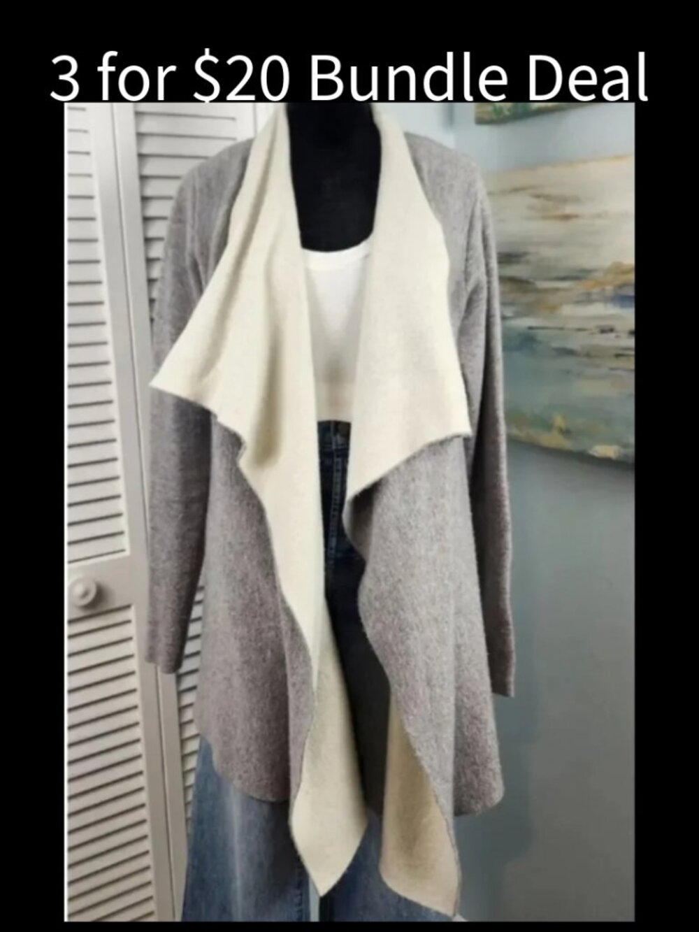 Lovestitch Cardigan S Gray Wool Blend Fall Open Front